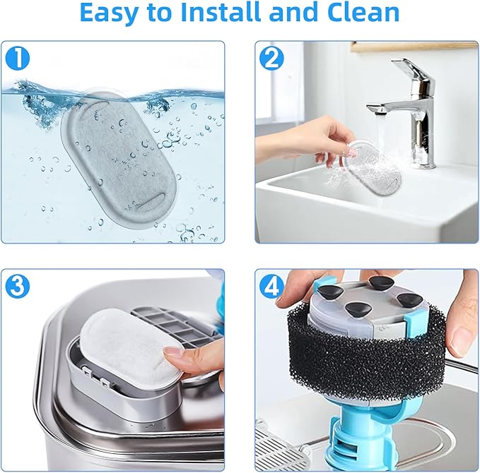 40 Pack Cat Water Fountain Filters-Cat Fountain Replacement Filters for Stainless Steel 108/3.2L& 67oz/2L Adjustable Water Flow Pet Water Fountain(20 Pack Pet Water Filter Refills+20 Pack Sponges)