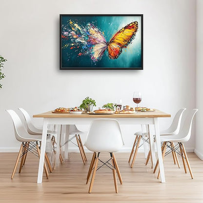 Extra Large Framed Abstract Butterfly Wall Art,Colorful Graffiti Wall Decor,Splashing Wings Pictures for Living Room,Canvas Print Painting Modern Artwork Bedroom Office Bathroom Home Decor 36L x24W