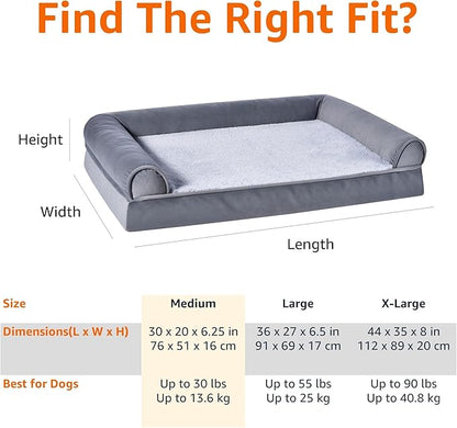 Amazon Basics Living Room Couch Dog Bed with Premium Foam, Pressure-Relief Support for Dogs up to 30lbs, Machine Washable Cover, Medium Sized (30" x 20"), Grey
