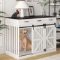 48'' Dog Crate Furniture with Divider&Storage Drawers, Wooden Double Dog Kennel Furniture End Table with Sliding Barn Doors, White Double Dog Crate TV Stand