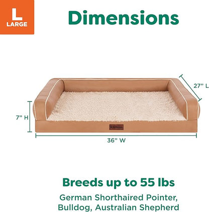 FurHaven Orthopedic Dog Sofa Bed – Memory Foam Couch with Bolsters, Textured Plush & Water-Resistant Cover, Washable Cover, Joint Support - Camel, Large