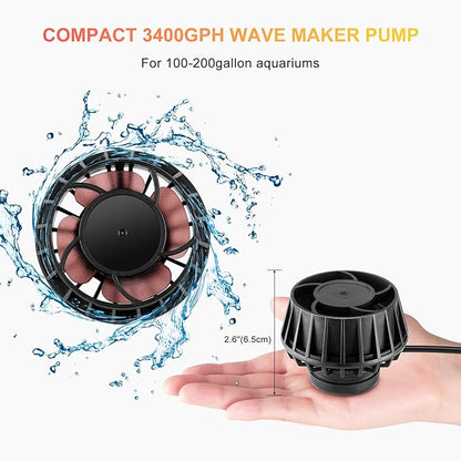 3400GPH Aquarium Wave Maker DC24V Power head with Magnetic Mounting,Wavemaker with Controller for 100-200 Gallon Fish Tanks