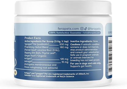 Fera Pets Postbiotics Plus Prebiotics for Dogs & Cats - with Slippery Elm - Promotes Optimal Digestive Health & Inflammatory Response - Enhances Immunity - 120 Scoops