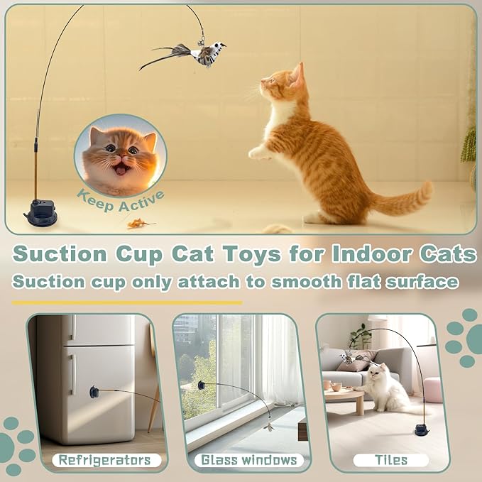 7-in-1 Interactive Cat Toys for Indoor Cats with Washable Adhesive Suction Cup, Hanging Cat Toys, Silvervine Stick and Sisal Chew Rope Catnip Teething Toy for Bored Kitten