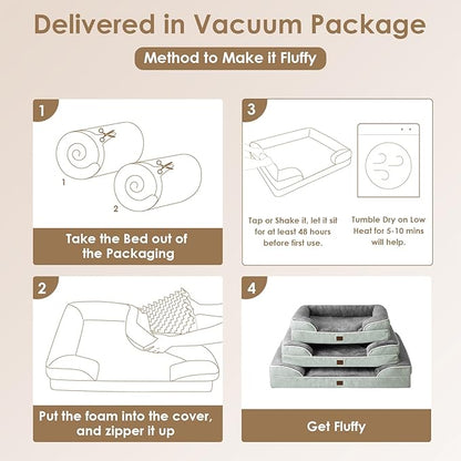 EHEYCIGA Orthopedic Dog Beds for Large Dogs, Waterproof Memory Foam Large Pet Bed with Sides, Non-Slip Bottom and Egg-Crate Foam Dog Couch Bed with Washable Removable Cover, Greyish Green