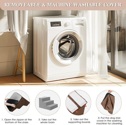 GGIB Dog Stairs for Small Dogs Cats Non-Slip Dog Steps for High Bed Pet Stairs for Sofa Couch Pet Ramp Pet Steps with Removable Washable Cover, Brown, 22" H, 5-Step