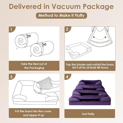 EHEYCIGA Orthopedic Dog Beds for Extra Large Dogs, Waterproof Memory Foam XL Pet Bed with Sides, Non-Slip Bottom and Egg-Crate Foam Big Dog Couch Bed with Washable Removable Cover, Purple