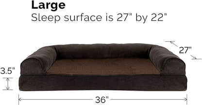 Furhaven Orthopedic Dog Bed for Large/Medium Dogs w/ Removable Bolsters & Washable Cover, For Dogs Up to 55 lbs - Sherpa & Chenille Sofa - Coffee, Large