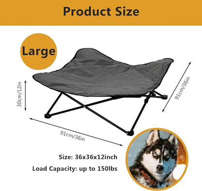 Elevated Dog Bed, Portable Raised Pet Cot for Outdoor and Indoor Folding Dog Cot Bed with Padded Filling Carrying Bag Included Pet Raised Travel Lounger for Camping Traveling (36x36x12inch)