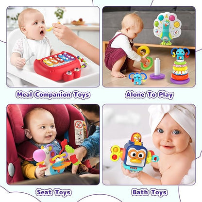 5 in 1 Baby Toy for 12 18 Month, Learning Toys for Babies 12-18 Months, Baby Busy Cube, Stacking&Sensory, Pull String&Piano Xylophone Toy, Birthday Gift for 12+ Month