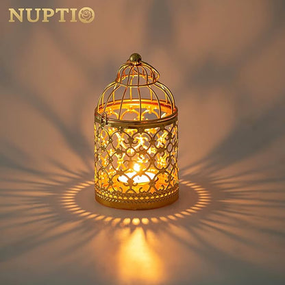 6 Pcs Small Metal Tealight Hanging Birdcage Lantern, Vintage Decorative Centerpieces of Wedding, Party, Gold