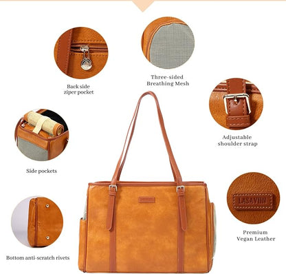Fashion Dog Purse Pet Carrier Leather Bag for Small Dogs Cats Puppy, Portable Tote Bag Airline Approved Soft-Sided Carriers (Brown)