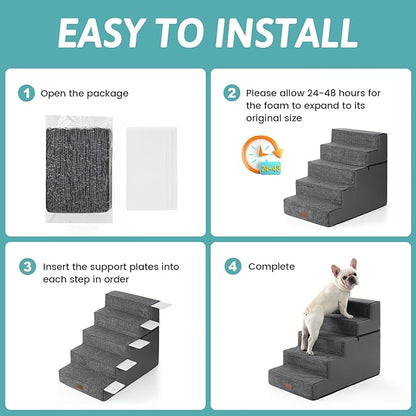 Dog Stairs for Small Dogs, 5 Tier Removable Wider Pet Stairs for Couch and Bed, 23.6" H Non-Slip Dog Steps for Puppies and Old Cats with Support Board, 29.5x19.7x23.6 inch, Dark Grey