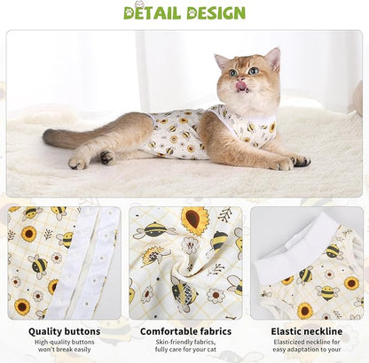 2 Packs Cat Surgery Recovery Suit Surgical Clothes Abdominal Wounds Anti-Licking Cat Bodysuit Onesie Substitute E-Collar& Cone