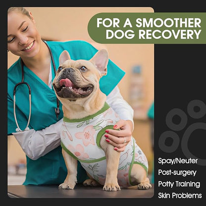 FUAMEY Dog Recovery Suit Male,Dogs Surgery Neuter Suits Puppy Spay Shirts for Female Protect Dog's Skin Anti Licking Abdominal Wounds Doggie Onesie Pet Bodysuit Alternative to Cone Rabbit Flower L