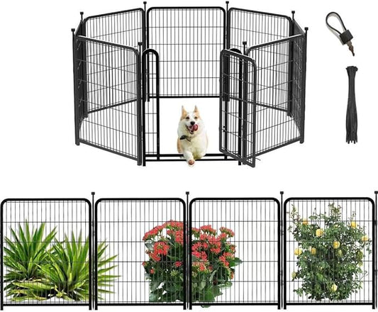 Dog Playpen 24 inch(H) 8 Panels Dog Fence Outdoor for Yard. Wide Door Low Threshold，Metal Dog Pen Heavy Duty Pet Puppy Exercise Pen for Rv Camping Garden Yard, Total 15.7 Ft(L)