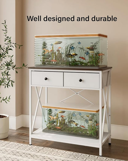 Fish Tank Stand 29 Gallon: Sturdy Aquarium Stand with Accessories Storage - Metal Fish Tank Table for 20-29 Gallon Reptile Breeder Turtle Terrarium - 30.7"x16.5" Weight Capacity 330 lbs