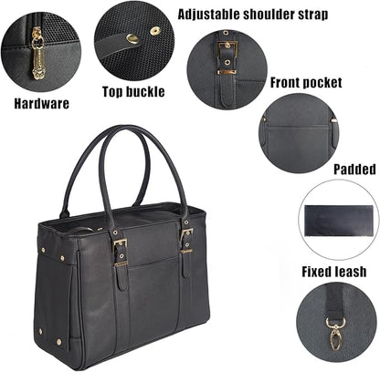 Fashion Pet Carrier Dog Purse Cat Bag Soft-Sided Carriers Travel Airline Approved, Stylish Leather Tote Handbag for Small Animal Puppy Kitten (Black)