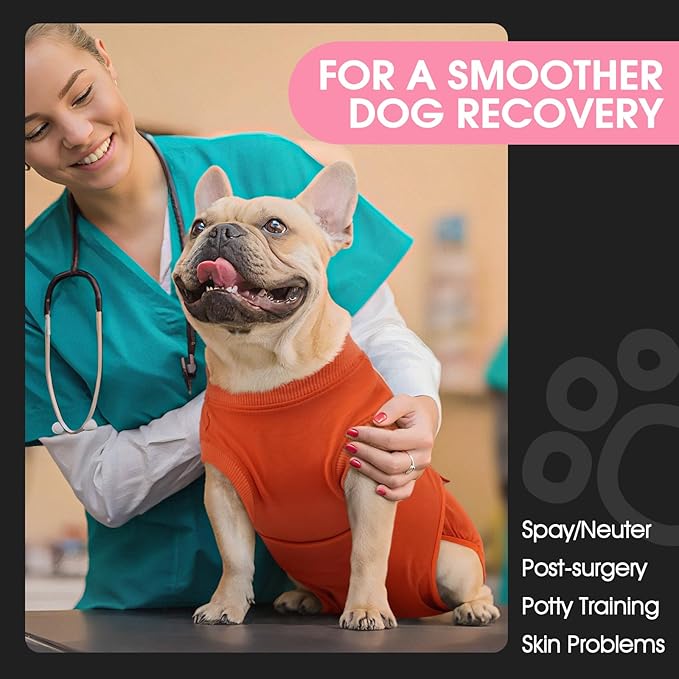 FUAMEY Dog Recovery Suit Male,Dogs Surgery Neuter Suits Puppy Spay Shirts for Female Protect Dog's Skin Anti Licking Abdominal Wounds Doggie Onesie Pet Bodysuit Alternative to Cone Orange XS