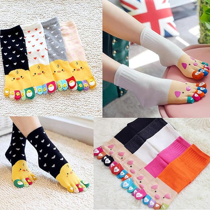 IXITON Women's Toe Socks Five Fingers Socks Cute animal pattern socks Funny cartoon Sports Toe socks