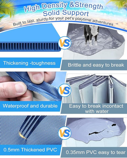 Dog Pool for Medium Dogs, Foldable Plastic Pool for Dogs Slip-Resistant (40''x 12'')