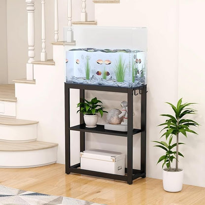 10-20 Gallon Fish Tank Stand with Storage Shelf, Aquarium Stand Measuring 24.8" W x 9.5" D x 30.1" H with Hooks,Heavy Duty Metal Turtle Reptile Tank Stand, Easy Assemble