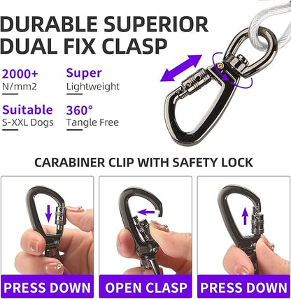 Dog tie Out Cable, 10/20/25/30/50/70/100 feet, Suitable for Dogs up to 350 pounds, Dog Cable with Swivel Buckle, Lightweight, Non-Winding, for Outdoor Camping, Yard Dog Cable (White, 20FT)