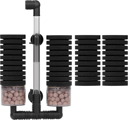 AQUANEAT Aquarium Air Powered Sponge Filter with Ceramic Media Balls, for Betta Fry Shrimp Fish Tank, with 2 Spare Sponges, up to 55Gal