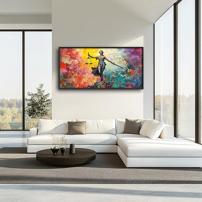 Extra Large Lady Justice Framed Wall Art for Living Room,Oversized Scales of Justice Pictures Wall Decor,Abstract Colorful Canvas Print Painting Modern Artwork Bedroom Office Bathroom 60L" x 30W"