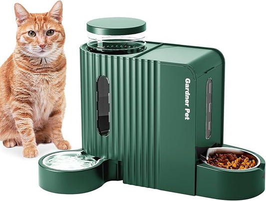 Gardner Pet Automatic Gravity Cat Food Feeder and Water Dispenser Stainless Steel Two-in-One Set Large Capacity Dispenser for Pets Dogs, Puppies, Kittens