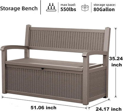 80 Gallon Storage Bench Deck Box, Waterproof and Lockable Outdoor Storage Furniture for Patio, Garden, and Porch – Perfect for Storing Garden Tools and Cushions (Gray)