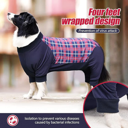 Dog Recovery Suit, Abdominal Wound After Surgery Wear, Anti Licking Bodysuit with Zipper, E-Collar & Cone Alternatives, Plaid Dog Spay Surgical Onesie Prevent Shedding(Small, Red)