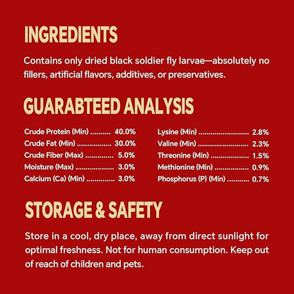 Dried Black Soldier Fly Larvae, Non-GMO, Natural Chicken Treats & High-Protein Poultry Snacks for Backyard Chickens, Laying Hens & Ducks, 5 lb Box