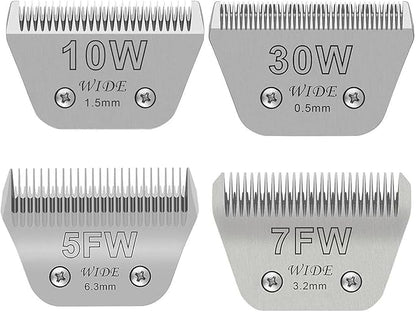 4PCS Wide Blades for Dog Grooming Blades Compatible with Andis,Oster A5,Wahl km10 Dog Clippers Stainless Steel Blades for Animal Dog,Cat,Horse,Silver,Size #10W+30W+5FW+7FW