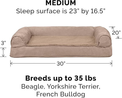 FurHaven Orthopedic Foam Sofa Dog Bed with Washable & Removable Cover - Plush/Suede - Almondine, Dogs Up to 35 lbs - Medium