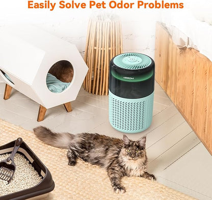 AIRROMI Air Purifier for Bedroom Home,HEPA Filter,Covers Upto 549 Ft²,Quiet 360°intake Air Cleaner with Fragrance ponge for Better Sleep,Night Light,Filters Smoke,Pet Dander,Allergies,Dust,A2005Turquo