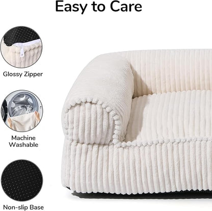 FUKUMARU Cute Dog Bed, Fluffy Pet Bed with TPU Layer Keeping Lining Dry, Dog Couch Medium Size Dogs Easy to Care, Warm Cat Bed with Removable Zipper Cover, 36inch, Large, Cream