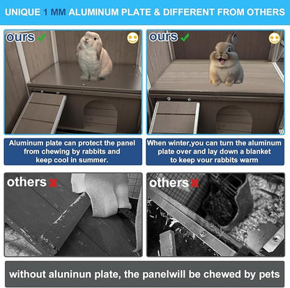 38" L Rabbit Hutch Bunny Cage,Fir Wood Rabbit Cage Indoor Outdoor with Pull Out Tray,Bunny Hutch with Ramp and Hideout,Guinea Pig Cages Rabbit Hutch Indoor with Detachable 4 Legs