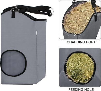 3 Packs Goat Hay Feeder,Hay Bags for Goats,Horses,Sheep,Premium 600D Oxford Cloth,with Metal Fastener and Adjustable Open Feed Hole for Slow Feeding. (1 Black+2Grey)
