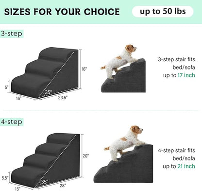 Dog Steps for Small Dogs, 4-Step Pet Ramp Stairs for High Beds and Sofa, Non-Slip Pet Stairs for Small Dogs and Cats, Removable and Easy to Clean Cover, Black