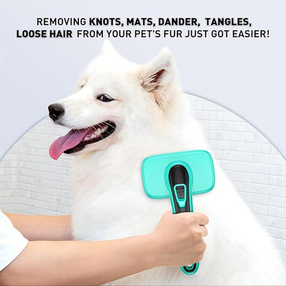 Dogs Self Cleaning Slicker Brush for Shedding & Grooming Short Long Haired Pets, Removes Loose Fur, Undercoat, Mats, Tangled for Large Medium Small Sensitive Skin of Cats. Easy to Cleaning