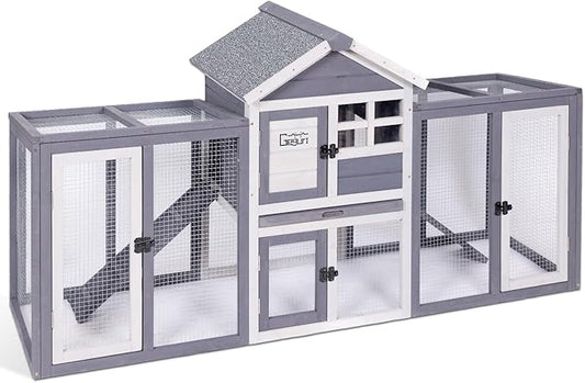 GEGURI Wooden Rabbit Hutch, Indoor Outdoor Chicken Coop Bunny Cage with Waterproof Roof