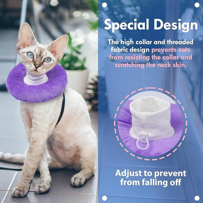 Adjustable Cat Neck Cone, Comfortable Elizabethan Recovery Collar After Surgery to Prevent Licking Wound, Ideal for Skin Disease, Deworming, Protective Pet Cone, Purple Medium