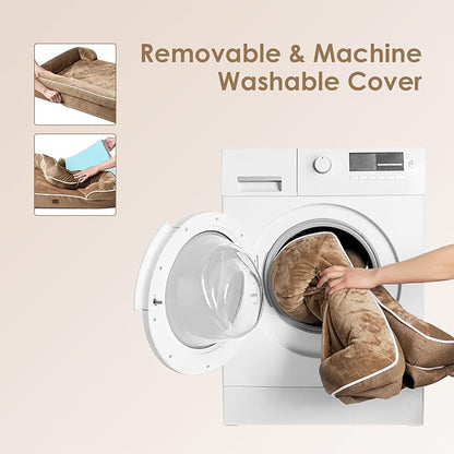 EHEYCIGA Orthopedic Dog Beds for Extra Large Dogs, Waterproof Memory Foam XL Dog Bed with Sides, Non-Slip Bottom and Egg-Crate Foam Big Pet Couch Bed with Washable Removable Cover, Camel