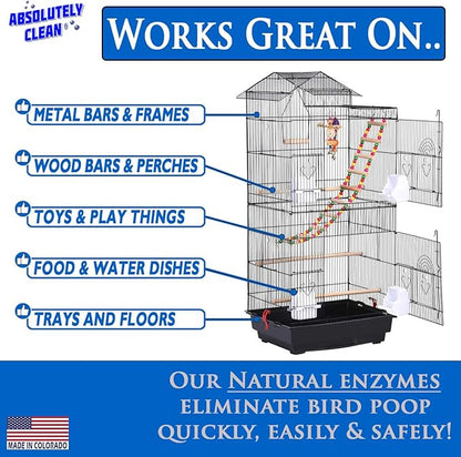 Absolutely Clean Amazing Bird Cage Cleaner and Deodorizer - Just Spray/Wipe - Safely & Easily Removes Bird Messes Quickly and Easily - Made in The US - Fragrance Free - 16oz (Pack of 2)