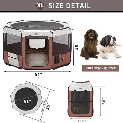 DONORO Dog Playpen 55" Portable Pet Play Pens for Medium Large Dogs, Foldable Exercise Kennel Tent Crate Indoor/Outdoor Travel Camping, Removable Top/Bottom (55"x55"x30"), 8