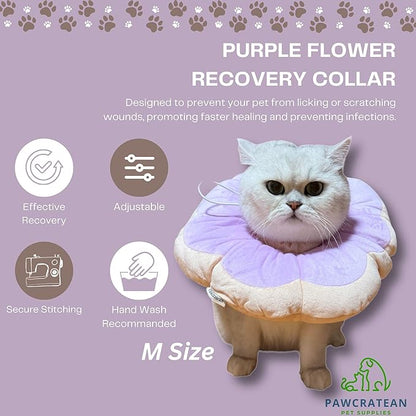 Adjustable Comfy Flower Style Elizabeth Collar for Cats Puppies Soft Recovery Cone Pet Protective Neck Collar (Purple, Small)