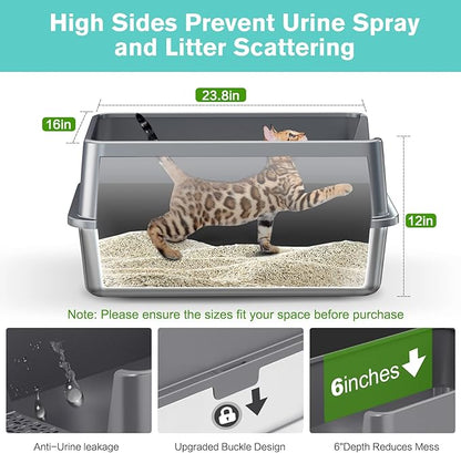2PACK Stainless Steel Cat Litter Box with High Sides Lid, Extra Large XL Litter Box for Big Cats, Metal Kitty Litter Boxes with Anti-Leakage Enclosure,Non-Stick,Odorless,Scoop Included