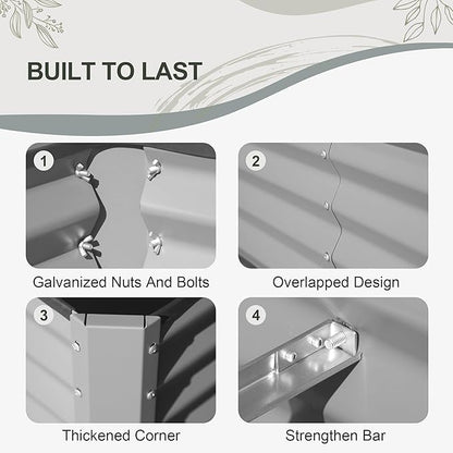 Domi Raised Garden Beds Outdoor, 8x4x1.5Ft Thickening Tall Metal Rectangular Deep Root Box Planter for Vegetables, Flowers, Herbs, and Succulents 1.5" Deep w/ 342 Gallon Capacity - Silvery