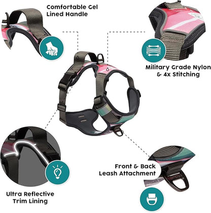 Embark Adventure Dog Harness, Reflective Trim No Pull Harness for Medium Sized Dog - Military Grade Nylon, Front Clip with Gel Lined Handle. Soft & Padded Puppy